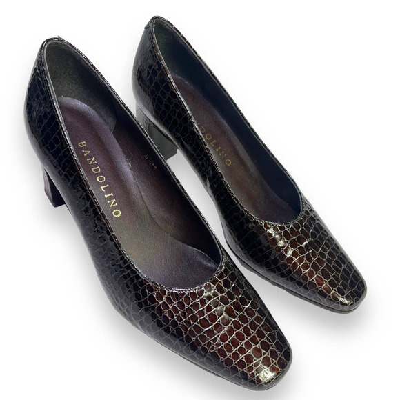 Bandolino Snake Embossed Dark Brown Pumps Heels | Sz 5.5 | Made in Spain - Picture 4 of 13